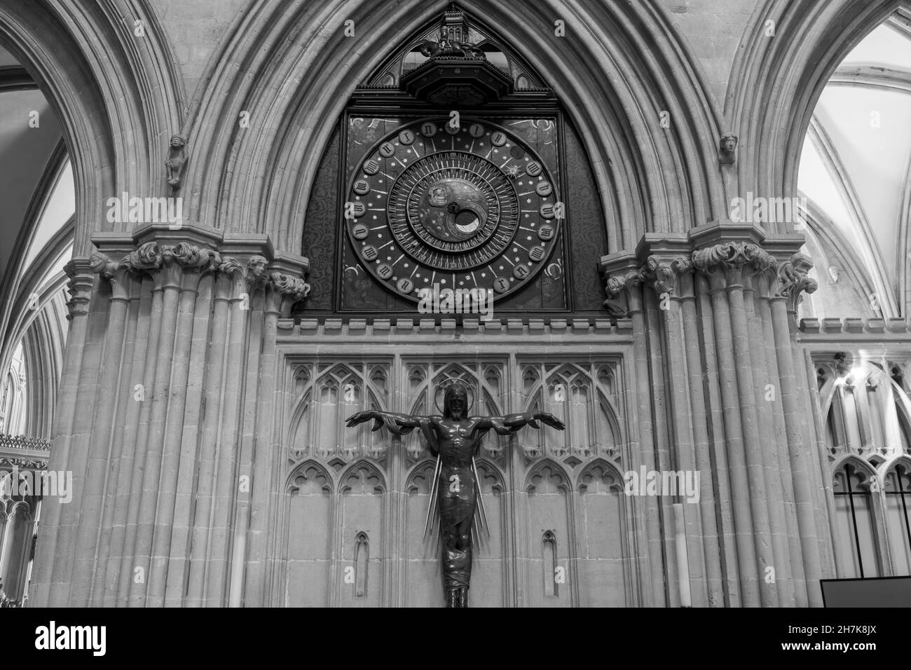 Wells.Somerset.Vereinigtes Königreich.30. Oktober 2021.Ansicht der Uhr in der Kathedrale von Wells in Somerset Stockfoto