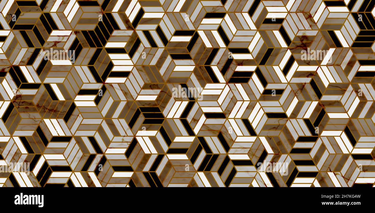 Geometrisches Muster mit Streifen polygonale Form Luxus Hintergrund aus Gold und Marmor Textur Stock Vektor