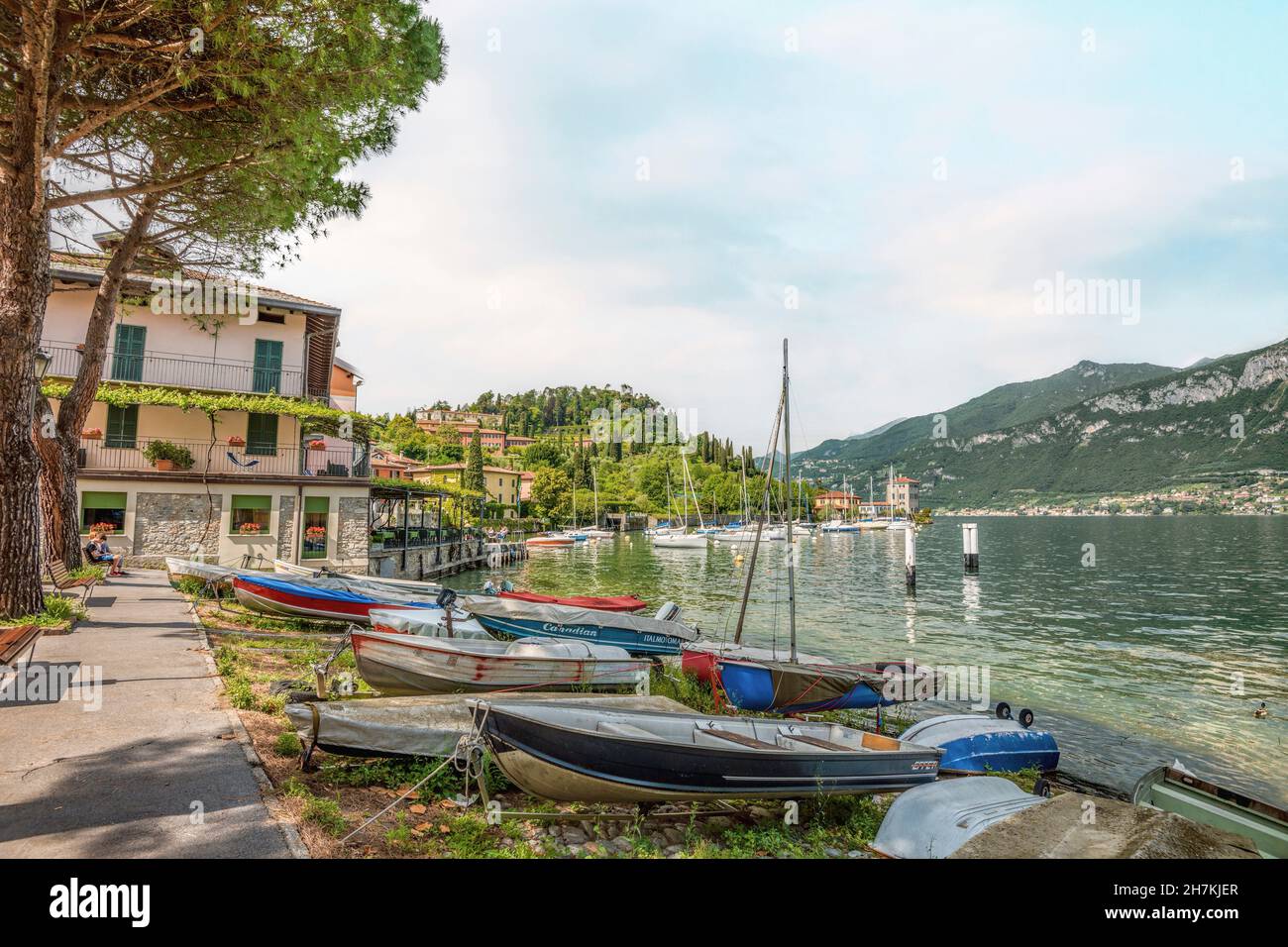 Hafen von Pescallo in der Nähe von Bellagio am Comer See, Lombardei, Italien Stockfoto