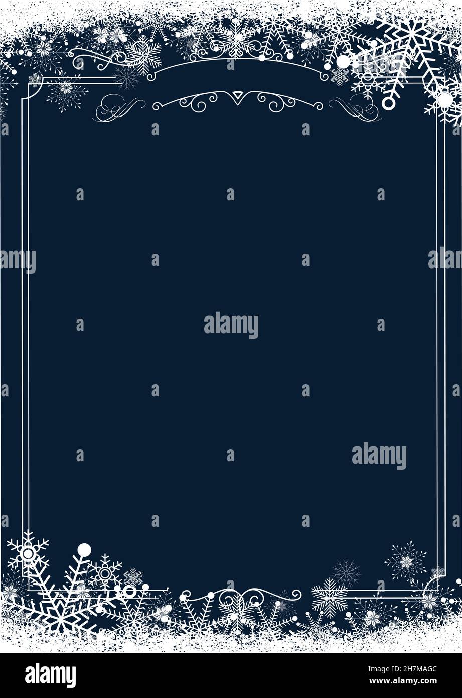 Vertikales Cafe-Menü im Format A3 - Winter-Schneeflocke im Retro-Stil mit weihnachtlich blauem Hintergrund Stock Vektor