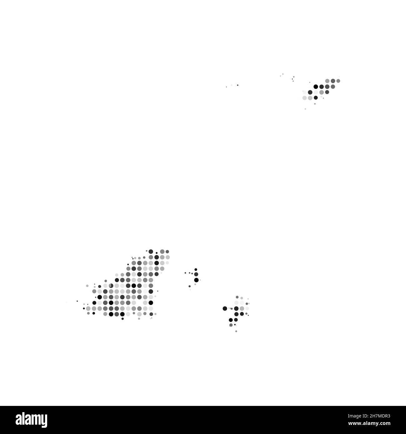 Abstrakte gepunktete schwarz-weiße Halbtoneffekt-Vektorkarte von Guernsey. Landeskarte digitale gepunktete Design-Vektor-Illustration. Stock Vektor