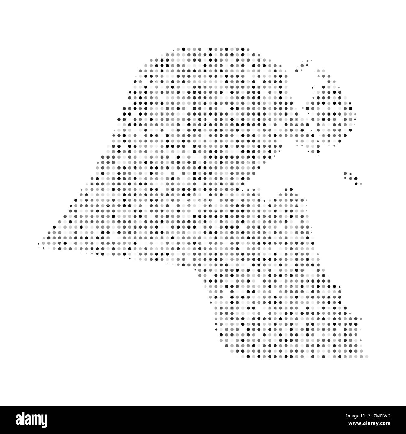 Abstrakte gepunktete schwarz-weiße Halbtoneffekt-Vektorkarte von Kuwait. Landeskarte digitale gepunktete Design-Vektor-Illustration. Stock Vektor