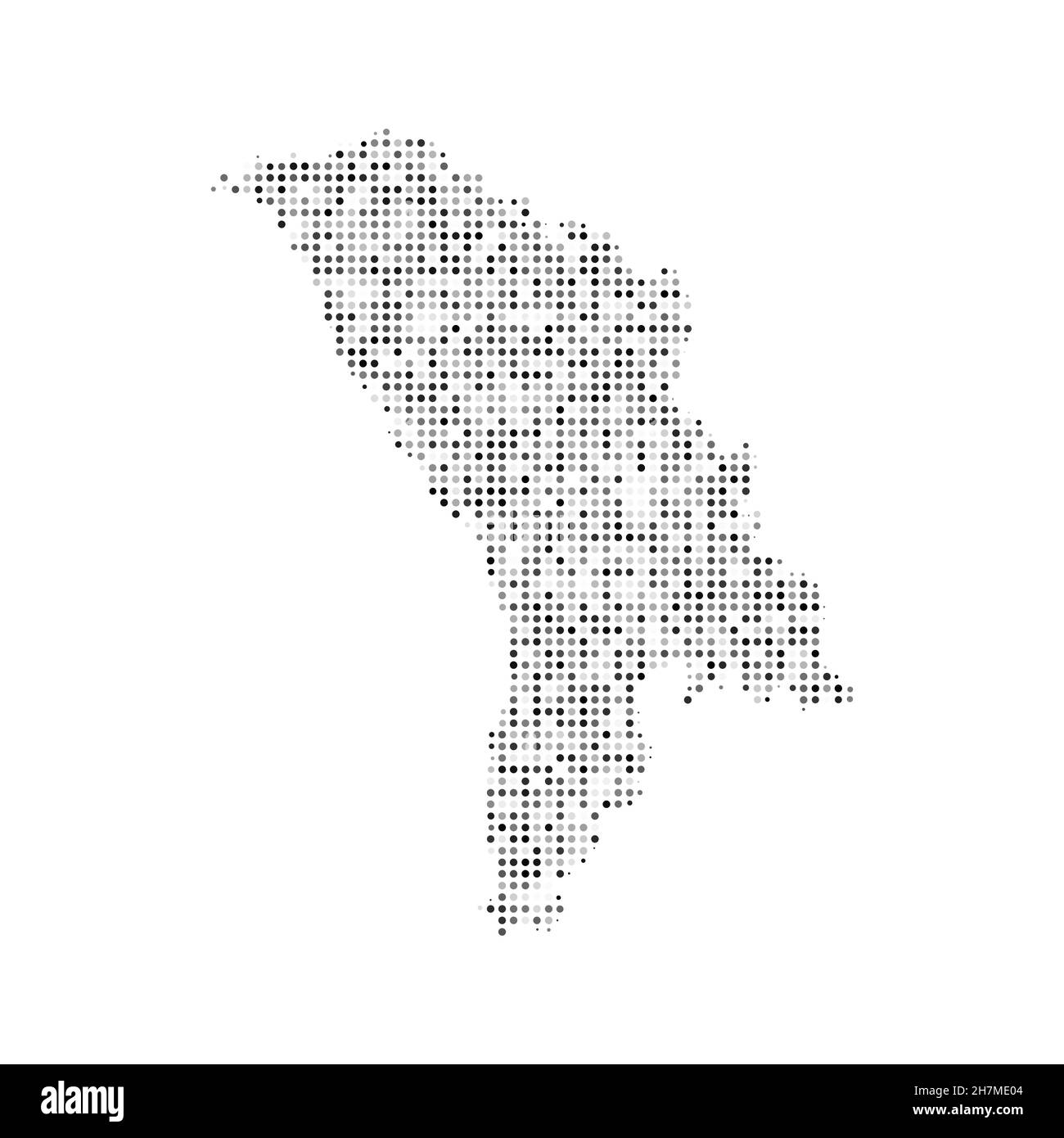 Abstrakte gepunktete schwarz-weiße Halbtoneffekt-Vektorkarte von Moldawien. Landeskarte digitale gepunktete Design-Vektor-Illustration. Stock Vektor