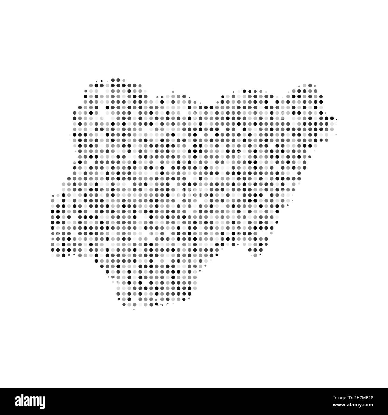 Abstrakte gepunktete schwarz-weiße Halbtoneffekt-Vektorkarte von Nigeria. Landeskarte digitale gepunktete Design-Vektor-Illustration. Stock Vektor