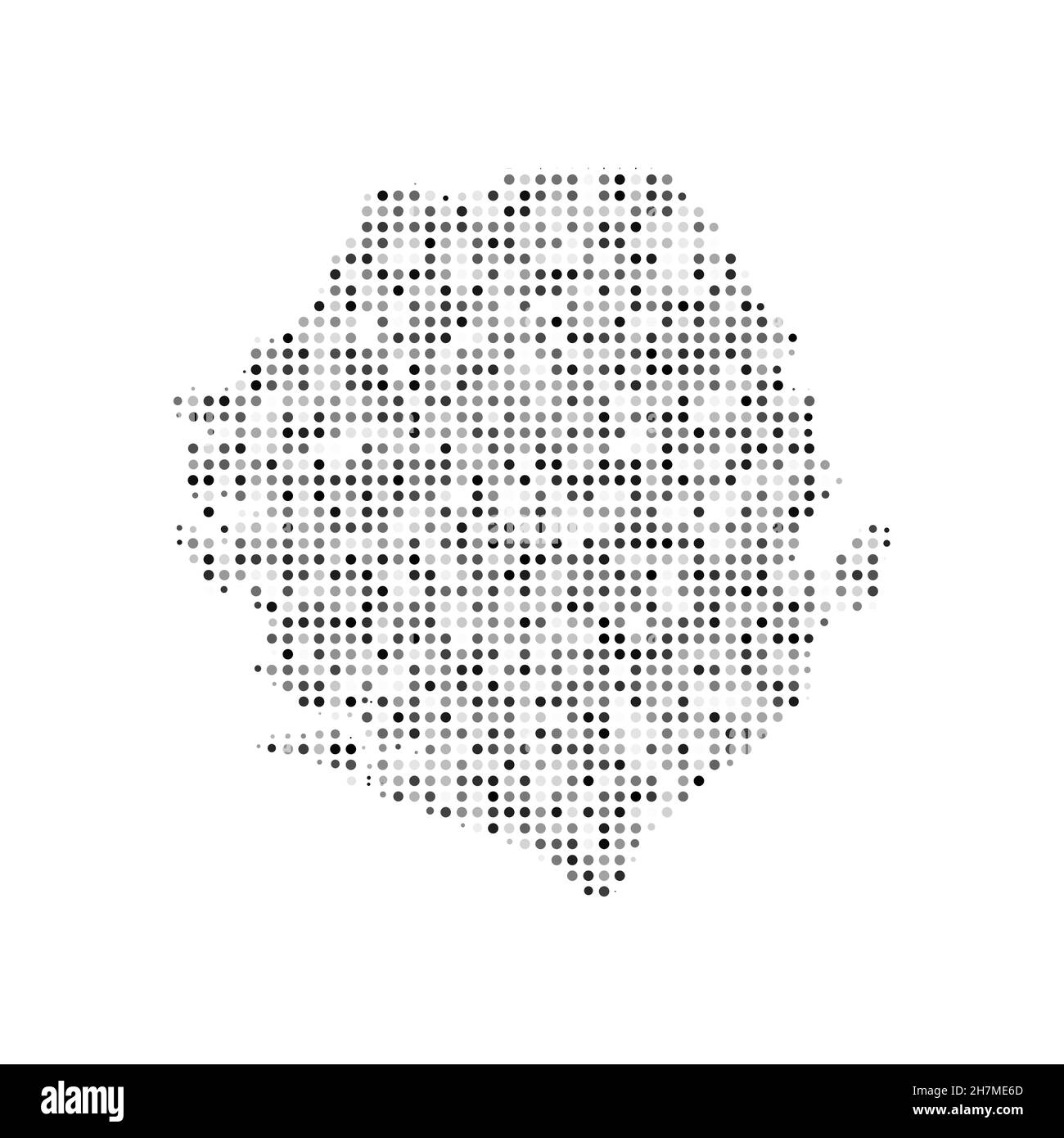 Abstrakte gepunktete schwarz-weiße Halbtoneffekt-Vektorkarte von Sierra Leone. Landeskarte digitale gepunktete Design-Vektor-Illustration. Stock Vektor