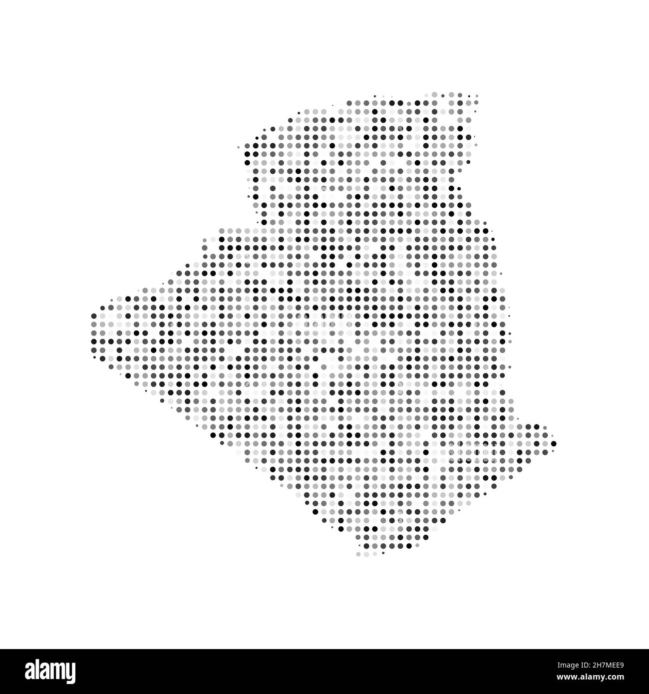 Abstrakte gepunktete schwarz-weiße Halbtoneffekt-Vektorkarte von Algerien. Landeskarte digitale gepunktete Design-Vektor-Illustration. Stock Vektor