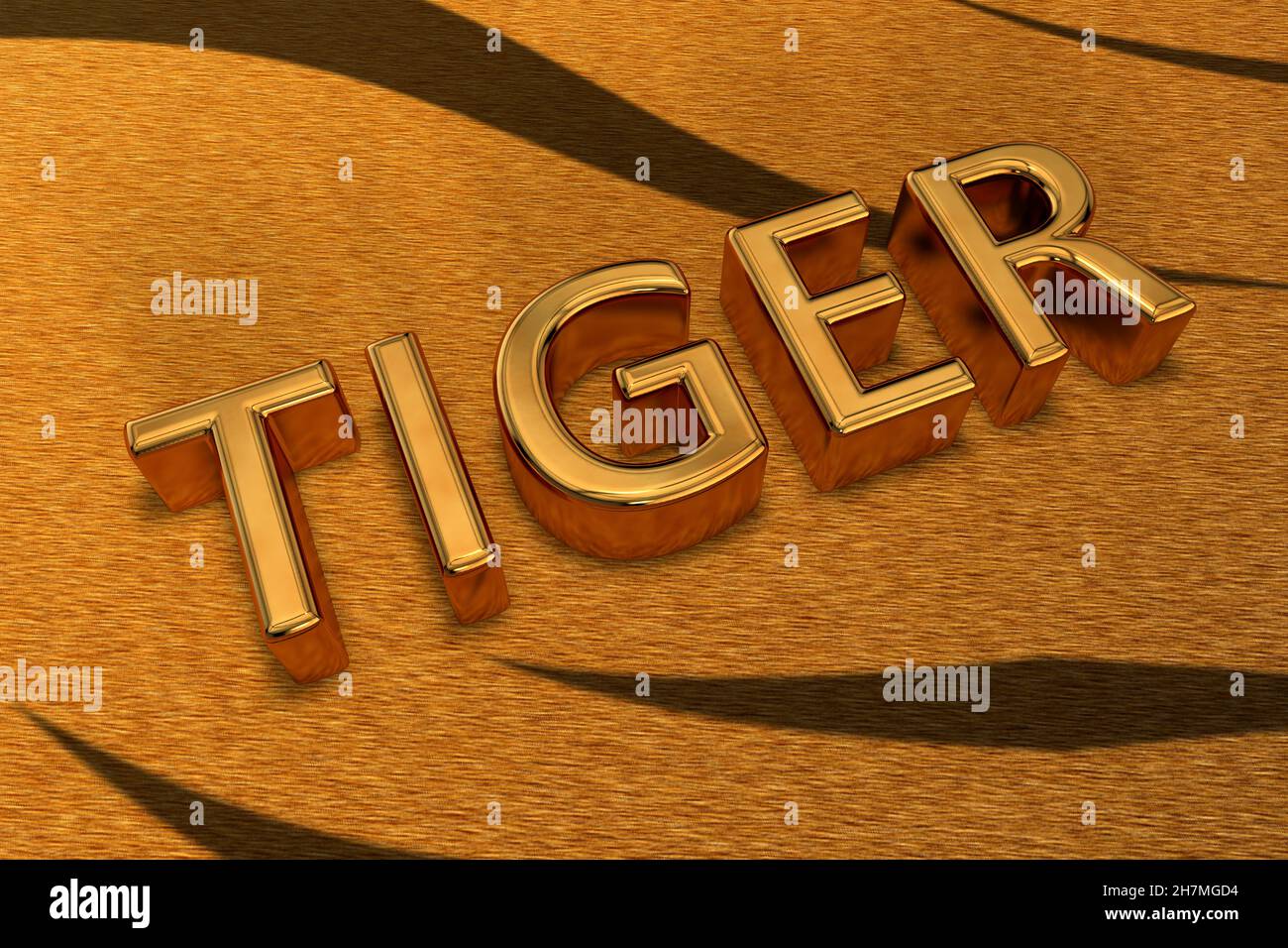 3D Text mit dem Wort Tiger, was das Symbol von 2022 nach dem östlichen Kalender bedeutet Stockfoto