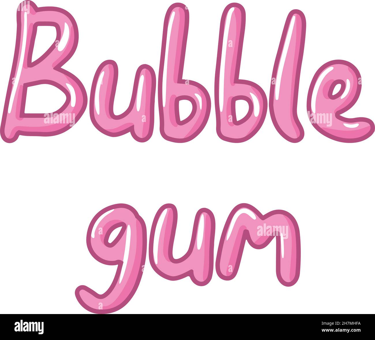 Kaugummi Vektortext Illustration. Lustige rosa Schriftzug Bubble Gum auf weißen, rosa Buchstaben, Süßigkeiten lustige Schriftzüge Stock Vektor