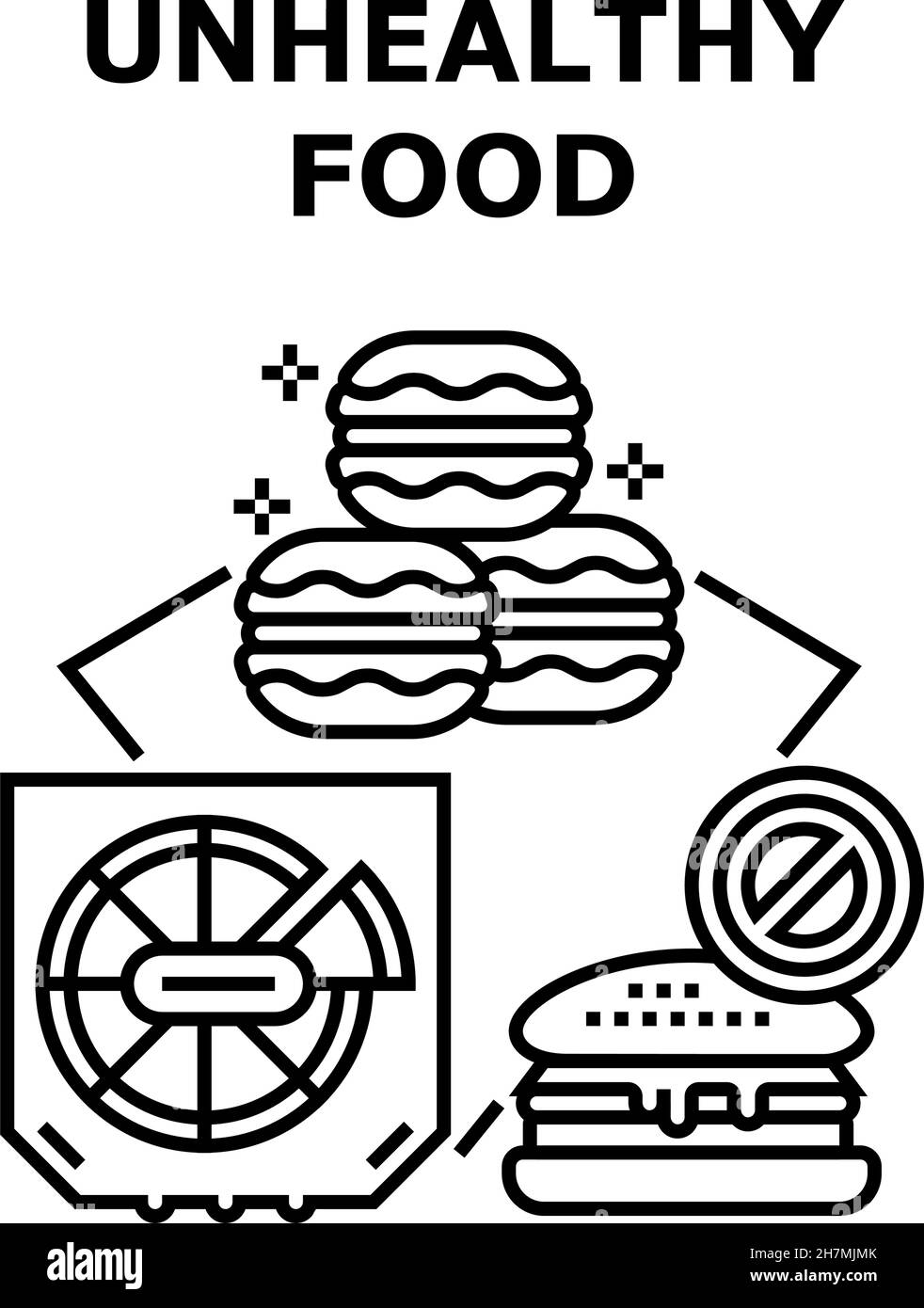 Ungesunde Lebensmittel Vektor Konzept Schwarz Illustration Stock Vektor