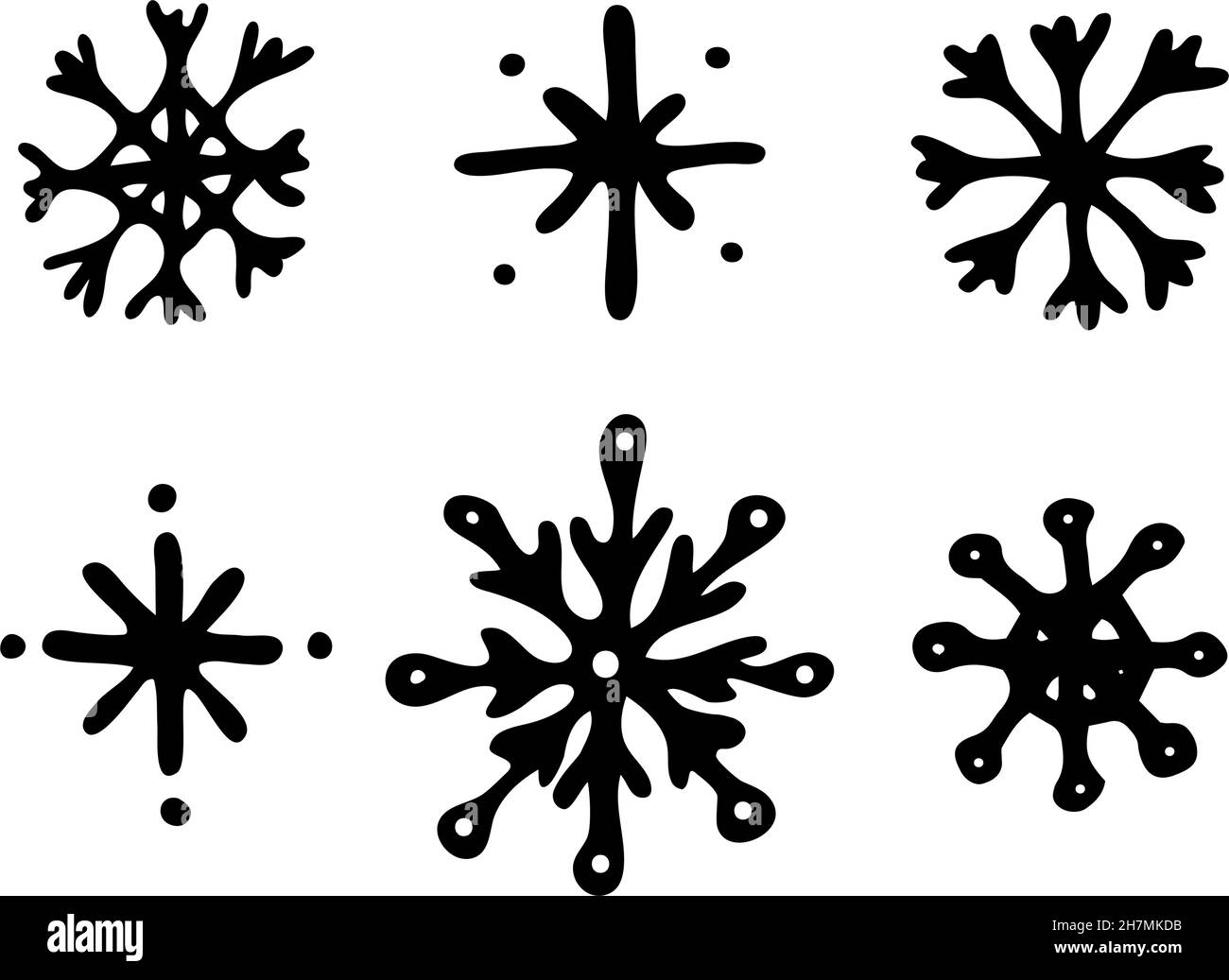 Doodle Schneeflocken schwarz einfaches Symbol, Vektor-Illustration gesetzt isoliert auf weißem Hintergrund Stock Vektor