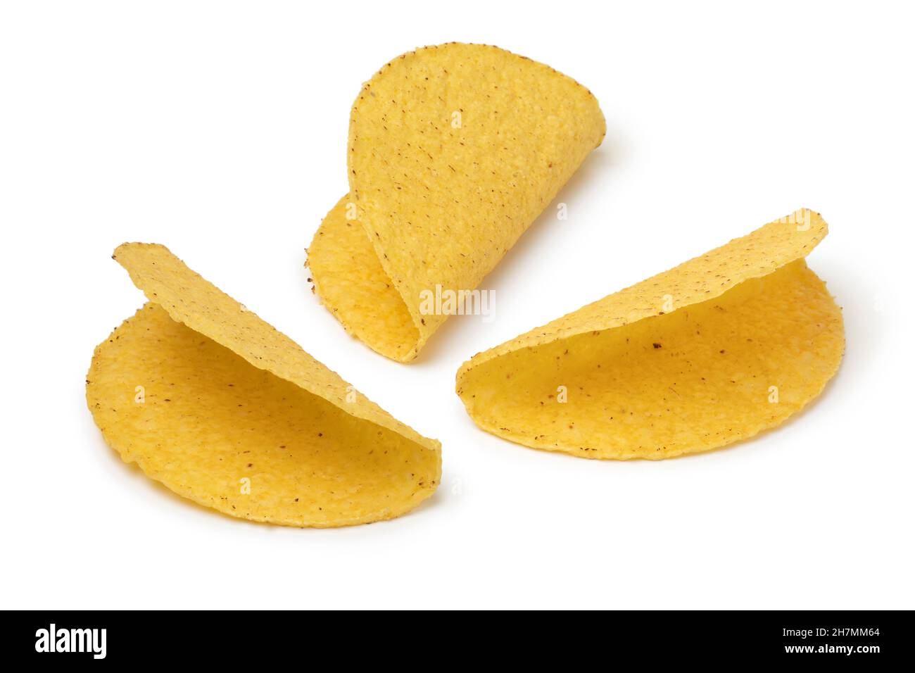 Leere mexikanische Taco-Muscheln auf weißem Hintergrund isoliert Stockfoto
