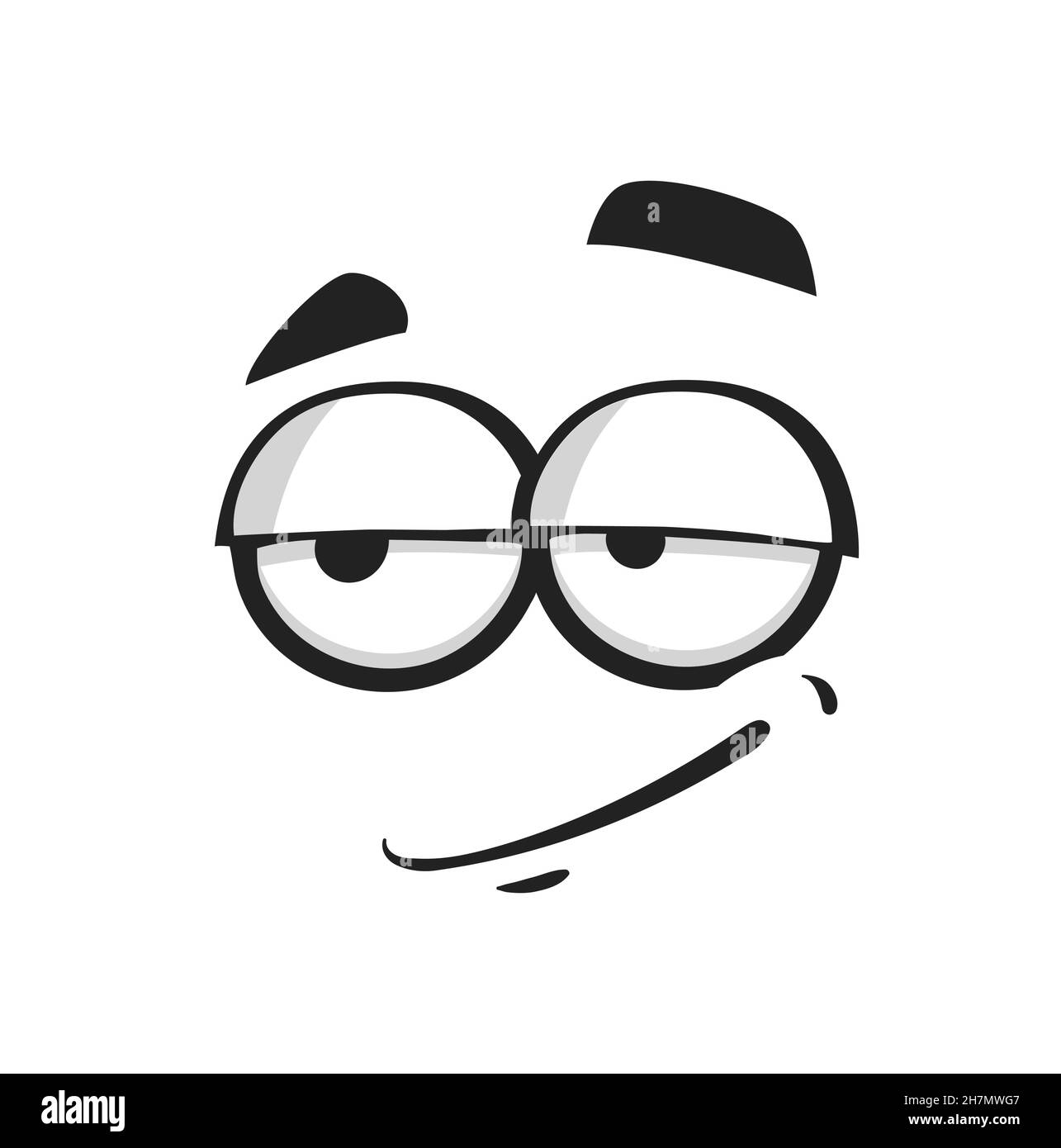 Cartoon-Gesicht, Smirk oder Simper Emoji, Vektor lustige Gesichtsausdruck mit lächelndem Mund und halb geschlossenen Augen. Komische Charaktergefühle, Emotionen isolieren Stock Vektor