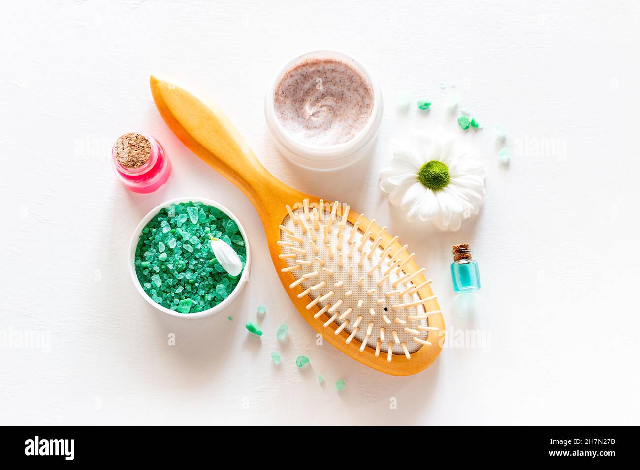 Naturkosmetik, Kamm-, Haut- und Körperpflegekonzept Stockfoto