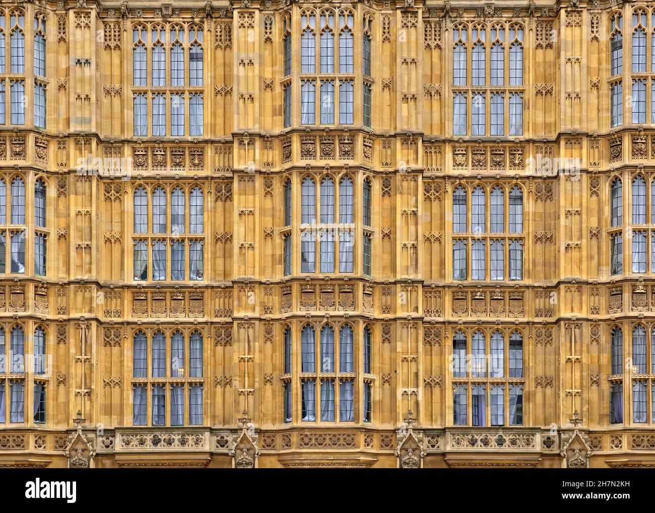 Houses of Parliament Außenfassade Close Up, Westminster, London, Großbritannien Stockfoto