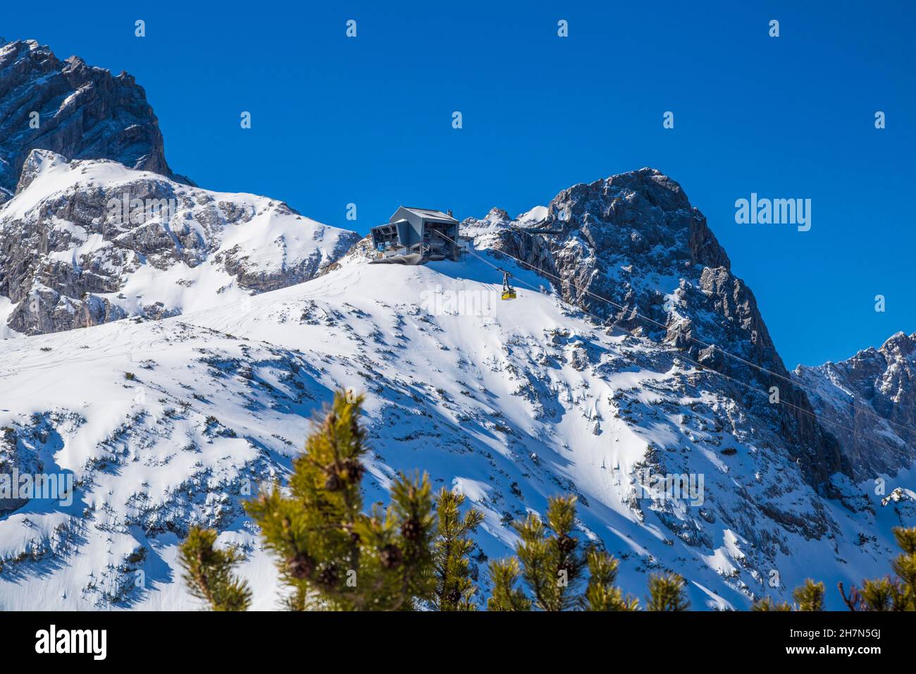 Bergstation Alpsitzbahn, Skigebiet Garmsich Classic, Garmisch-Partenkirchen, Oberbayern, Deutschland Stockfoto