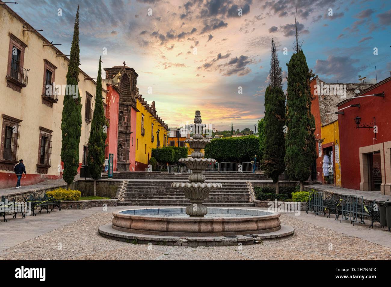 Brunnen auf der Plaza Civica, UNESCO-Stätte San Miguel de Allende, Guanajuato, Mexiko Stockfoto
