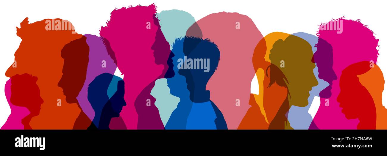 Personengruppe als Illustration mit Köpfen in leuchtenden Farben als Team- und Bevölkerungskonzept Stockfoto