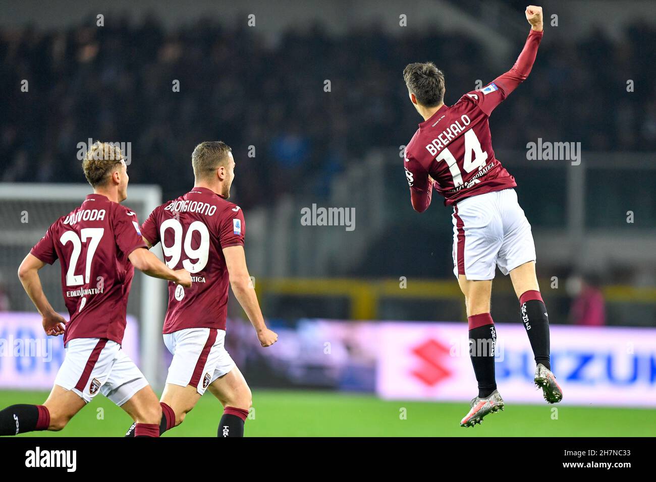 Turin, Italien. 22nd, November 2021. Josip Brekalo (14) von Turin erzielt im Stadio Olimpico in Turin 1-0 Punkte in der Serie A zwischen Turin und Udinese. (Bildnachweis: Gonzales Photo - Tommaso Fimiano). Stockfoto