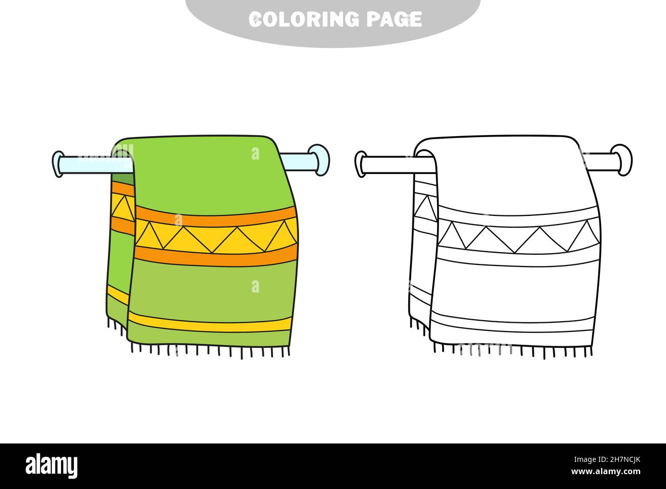 Einfache Malseite. Handtuch, hängen auf einem Handtuchhalter Malbuch Seite. Handgezeichneter Vektor - Skizzendarstellung. Farbe und schwarz-weiße Version Stock Vektor