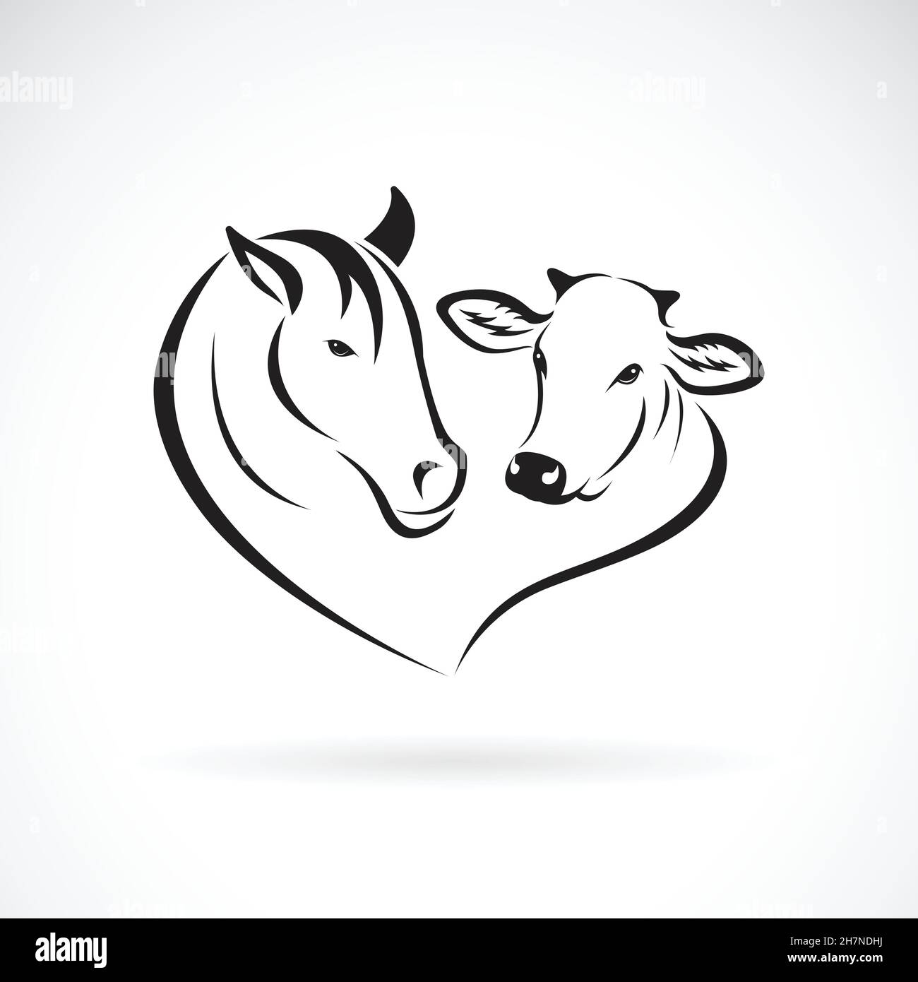 Vektor von Pferdekopf und Kuhkopf Design auf weißem Hintergrund. Tierfarm. Leicht editierbare Vektorgrafik mit Ebenen. Stock Vektor