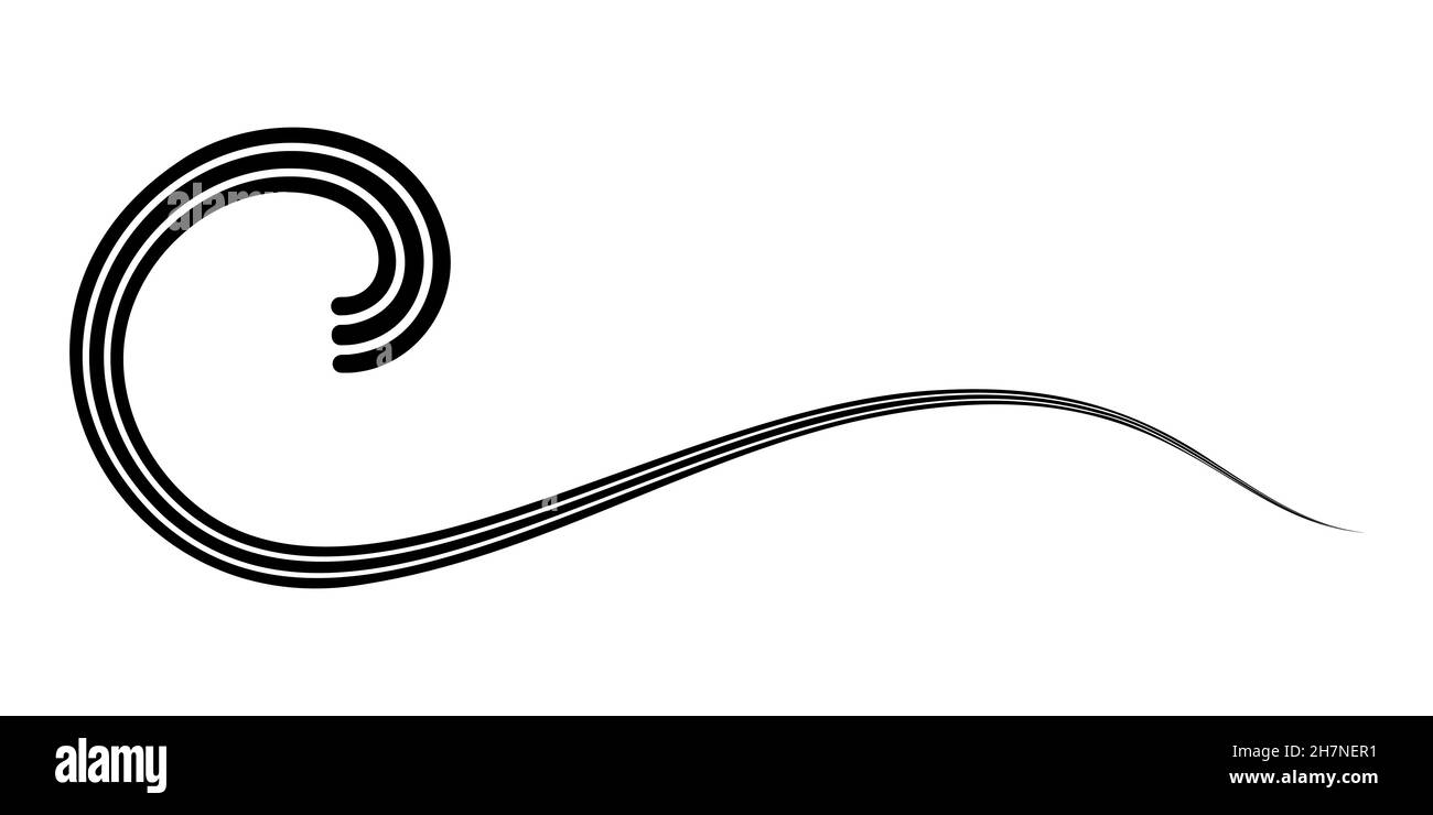 Gekrümmte dreifache Linie Kalligraphie, Meereswellen Kalligraphie Vektor-Element, elegant gekrümmtes Band Streifen Stock Vektor