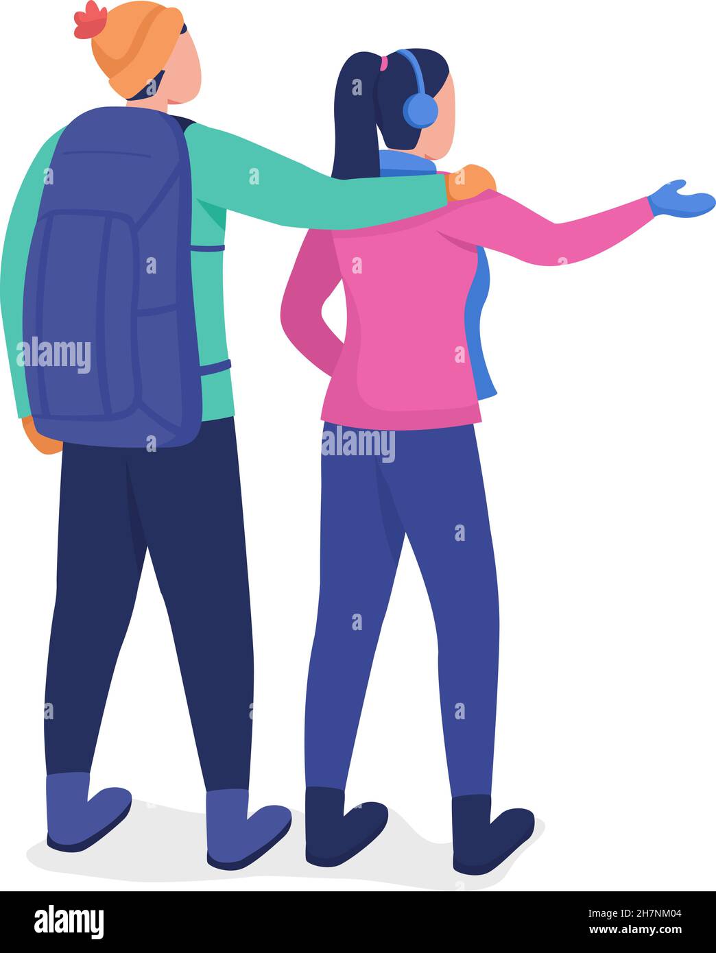 Paar auf Winterwanderung semi flache Farbe Vektor Zeichen Stock Vektor