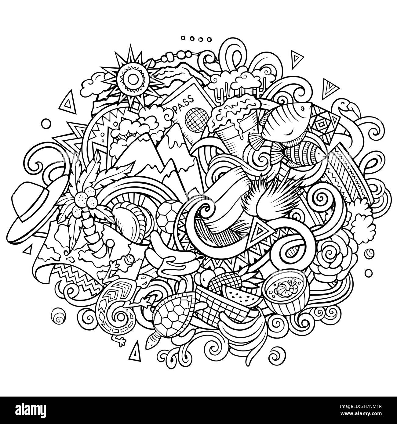 Ecuador handgezeichnete Cartoon-Kritzeleien Illustration. Witziges Design. Stock Vektor