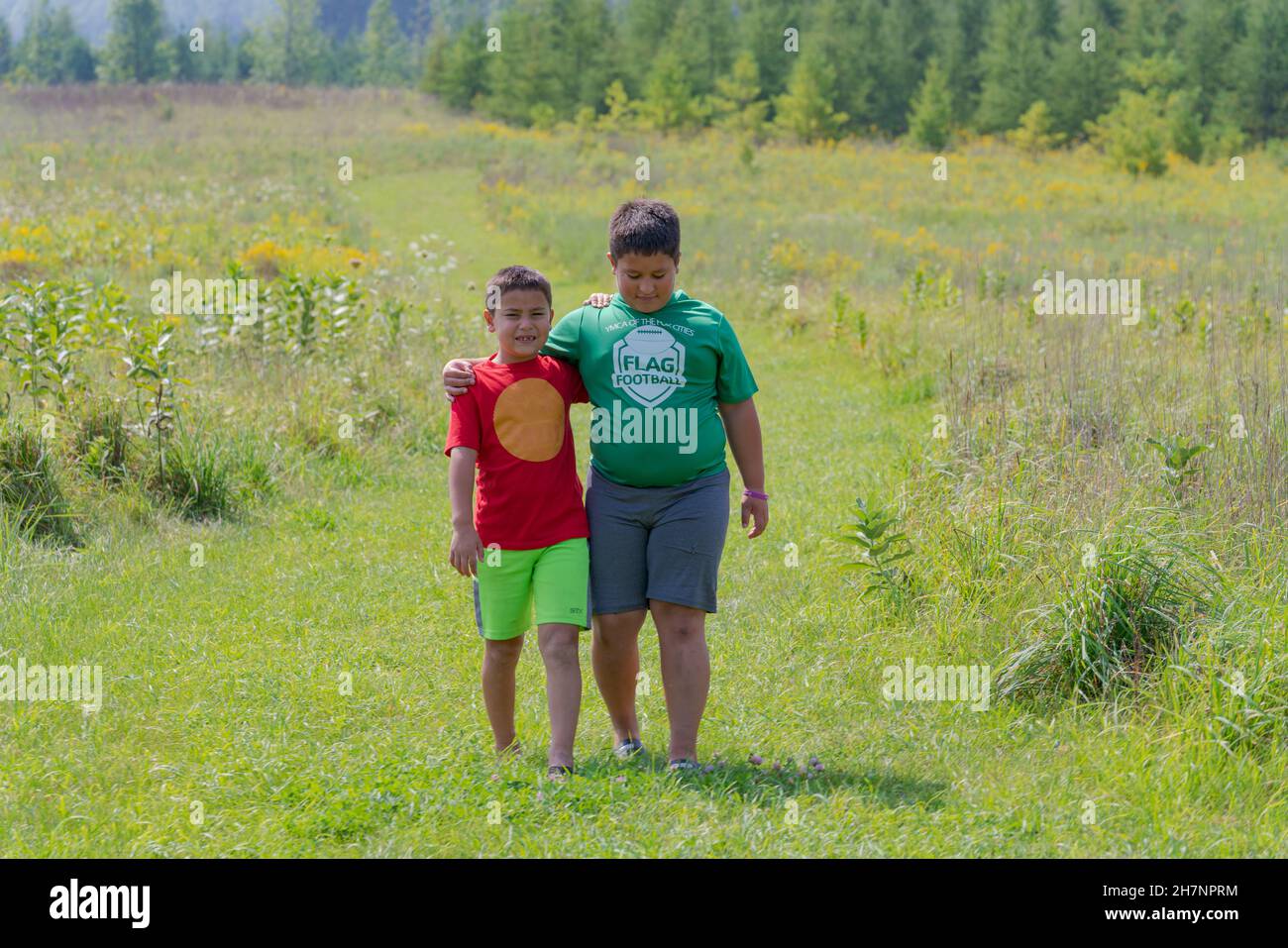 Kinder genießen einen Sommer nach Mittag in einem Door County Land Trust Preserve in der Nähe meines Hauses in Door County Wisconsin. Stockfoto