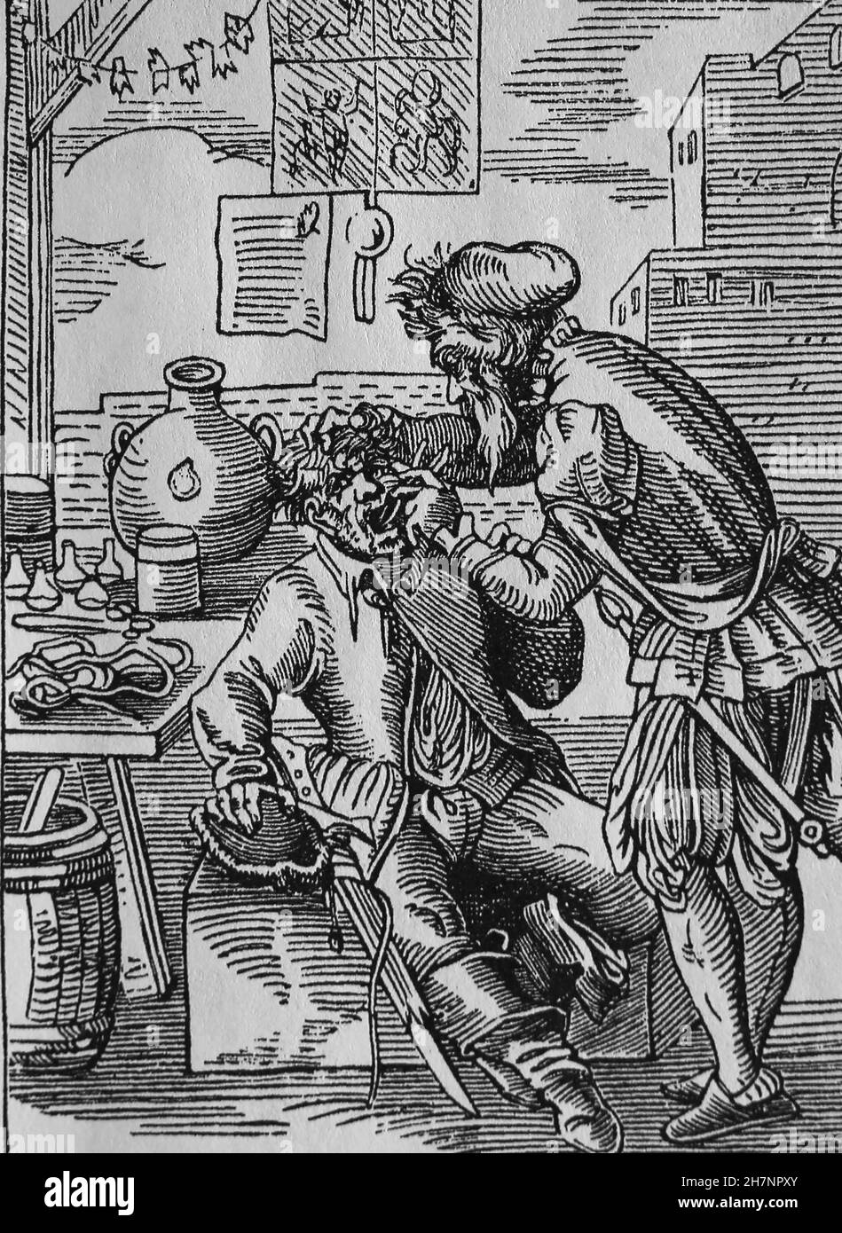 Friseur-Chirurgen. Ich habe es gezerrt. 16th Jahrhundert. Stockfoto