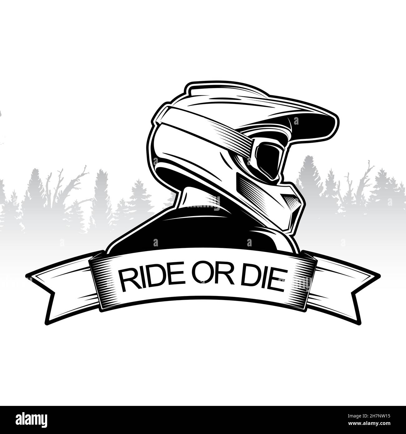 Extreme Sport-Logo-Design. Motocross Downhill Mountain Biking Logo-Vorlage. Seitenansicht des Mannes mit integriertem Helm. Stock Vektor