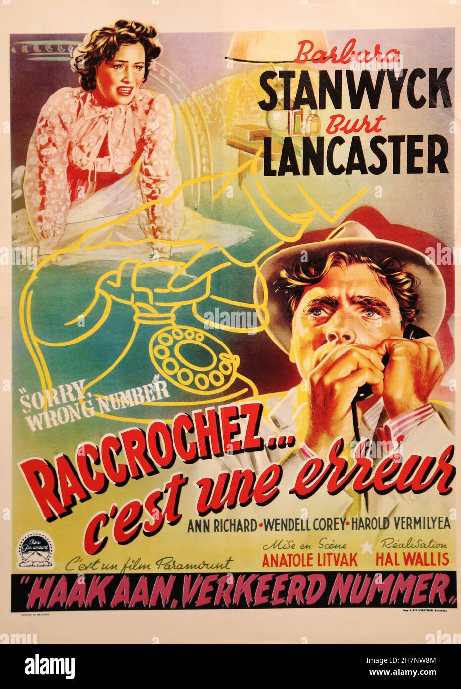 Es tut uns Leid, Sie haben die falsche Nummer Jahr: 1948 - USA Regie: Anatole Litvak Filmplakat (Bel) Stockfoto