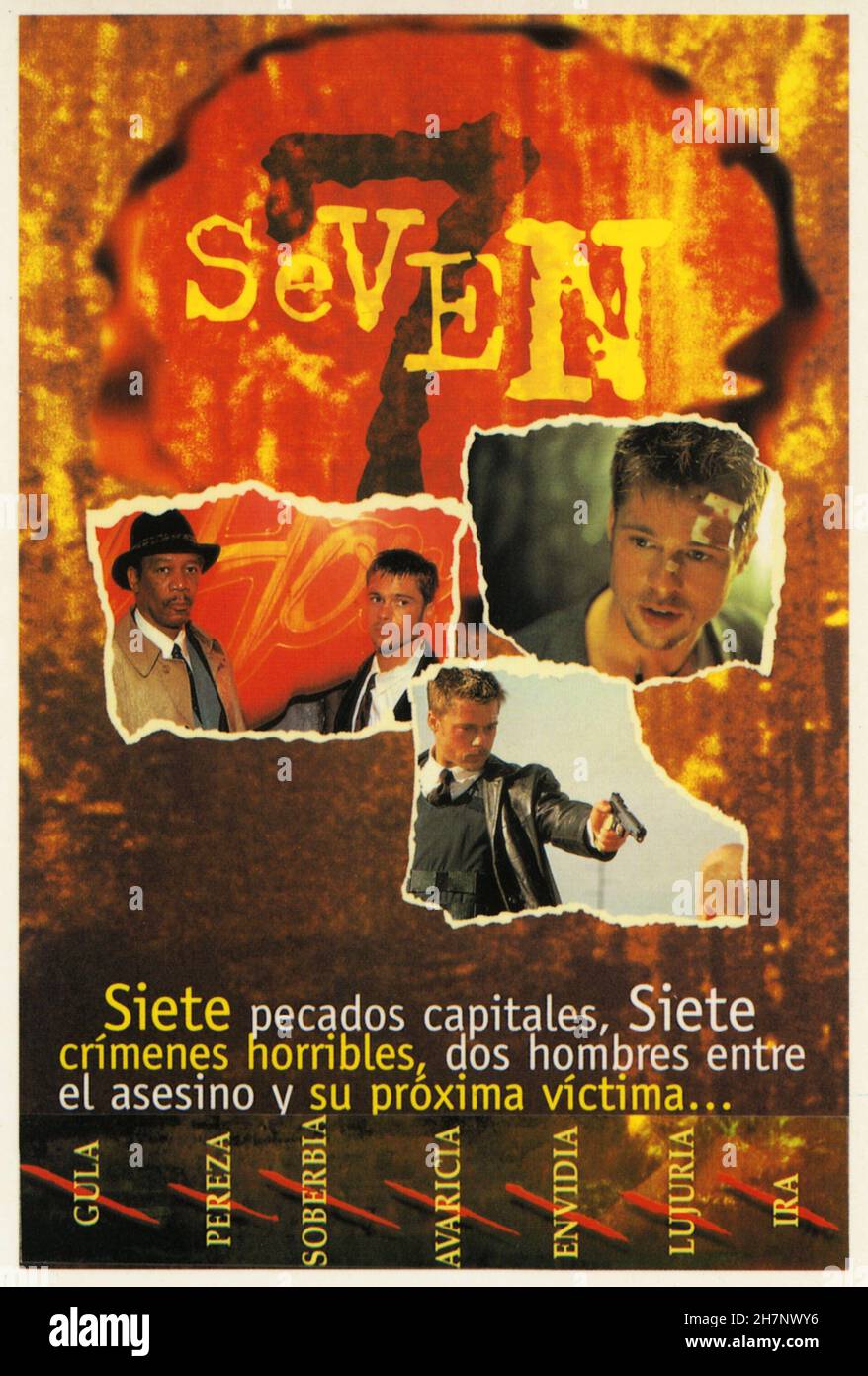 Seven Se7en Jahr : 1995 USA Regie : David Fincher Morgan Freeman, Brad Pitt Spanisches Plakat Stockfoto