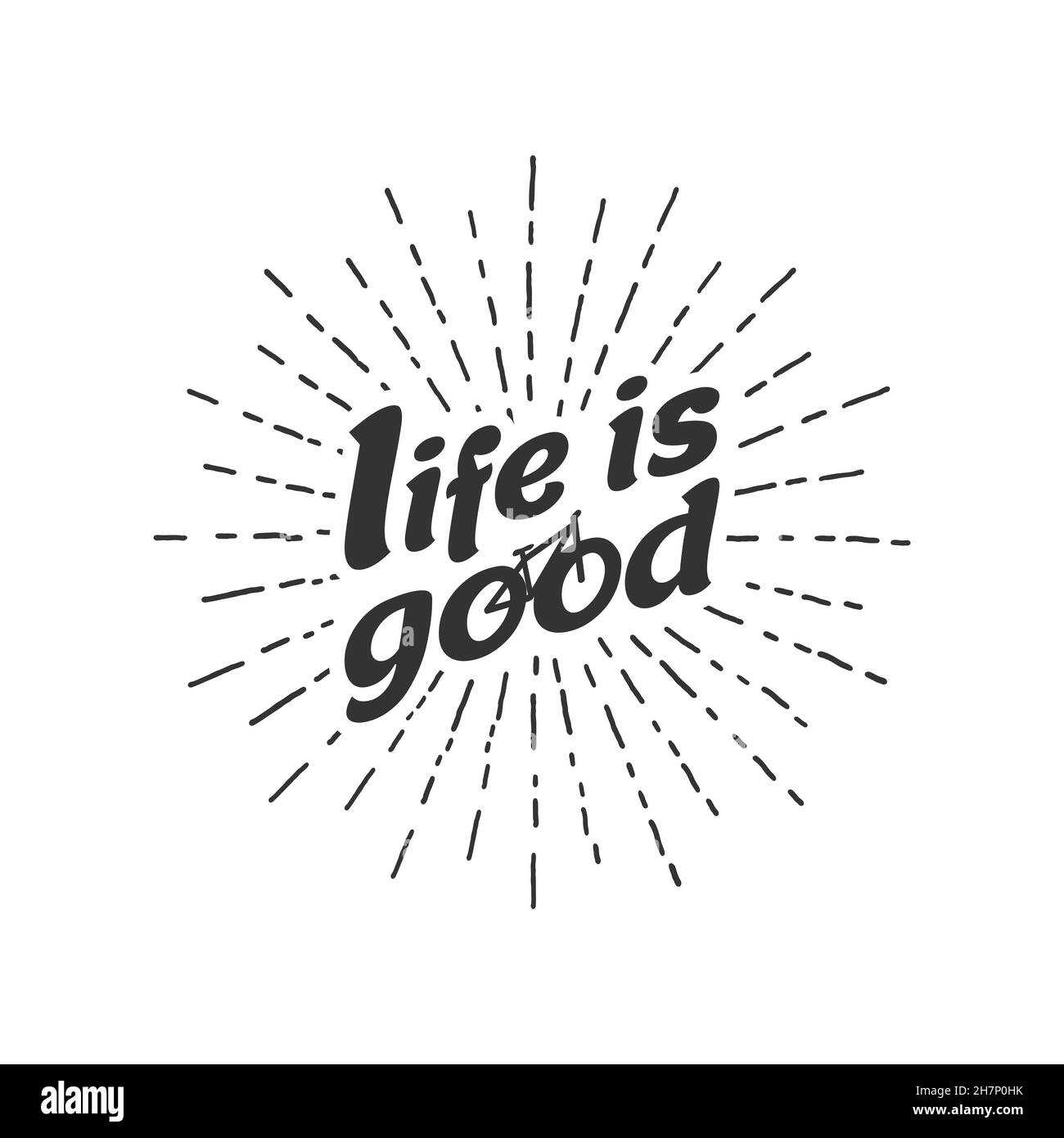 Vintage-Fahrradabzeichen mit Schriftzug. Handgezeichnete Schriftzüge. Das Leben ist gut. Stock Vektor