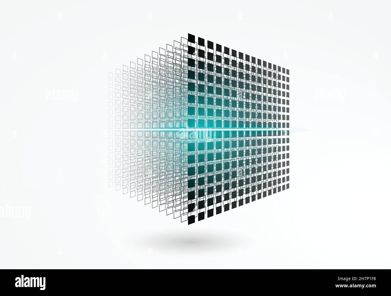 Blockchain-Technologie. Big-Data-Würfel. 3D geometrische Würfel aus kleinen Stücken. Stock Vektor