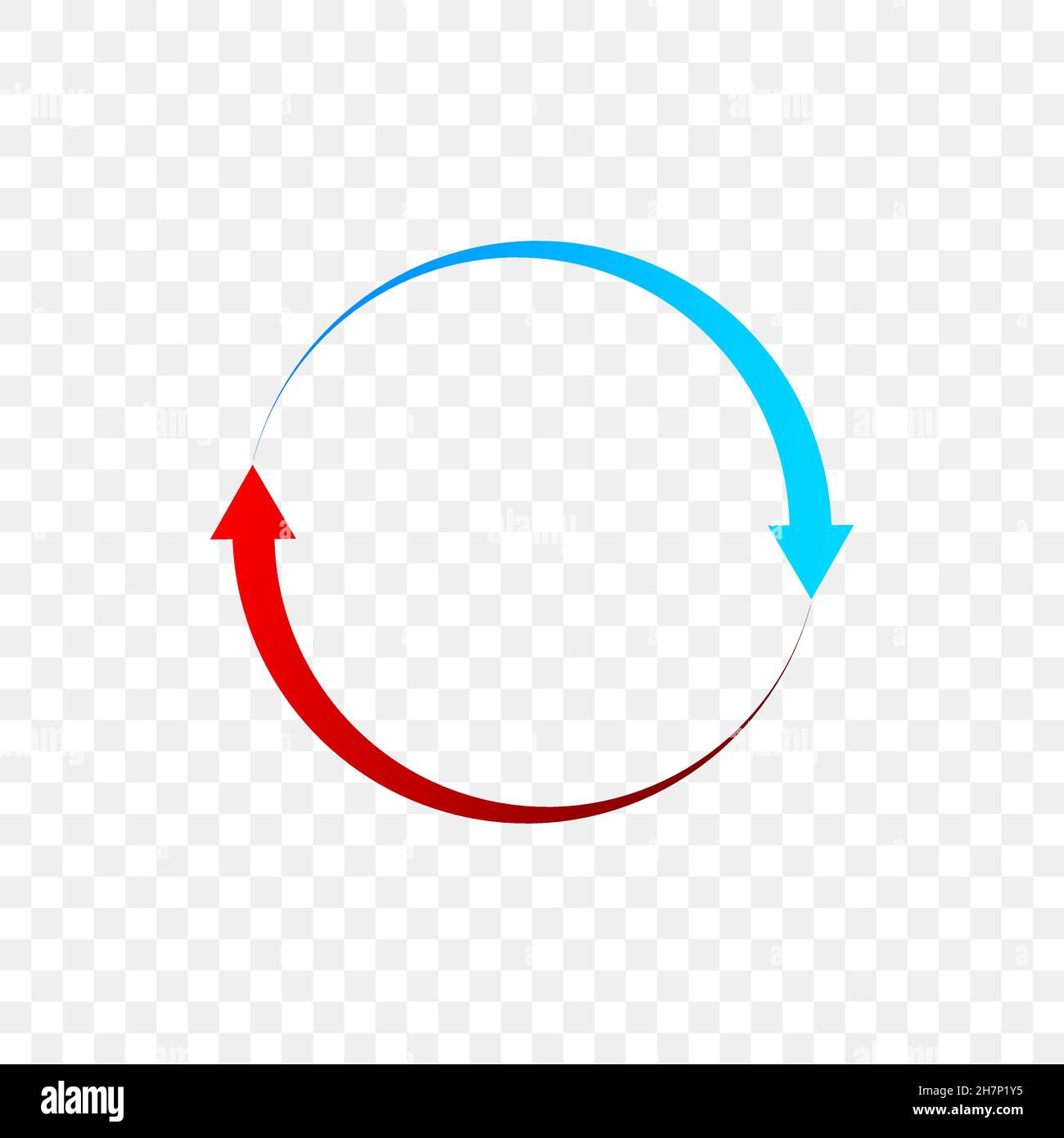 Rotationspfeile kreisen um das Symbol. Rote und blaue Vektorpfeile zeigen den Rotationskreis an. Stock Vektor
