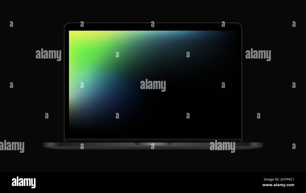 Isoliertes Notebook-Mockup mit grünem Gradient-Bildschirm. Vektorgrafik Stock Vektor