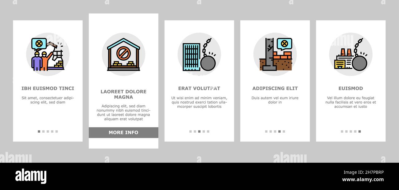 Demontage Bauablauf Einsteigen Icons Set Vector Stock Vektor