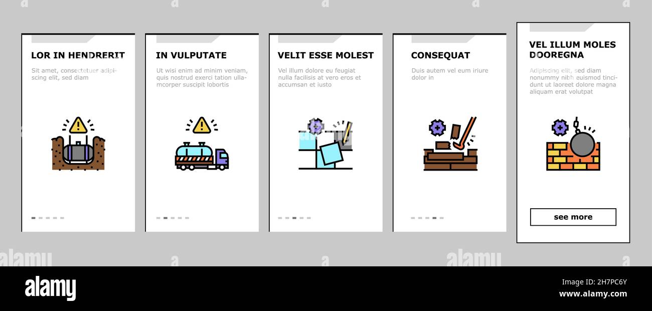 Demontage Bauablauf Einsteigen Icons Set Vector Stock Vektor