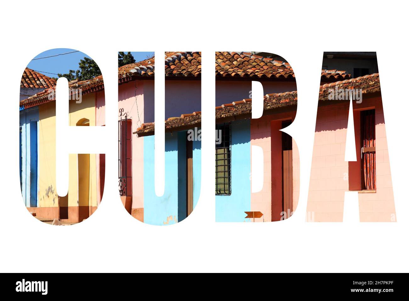 Kuba Wort - Reiseziel Buchstaben isoliert auf weißem Hintergrund. Stockfoto