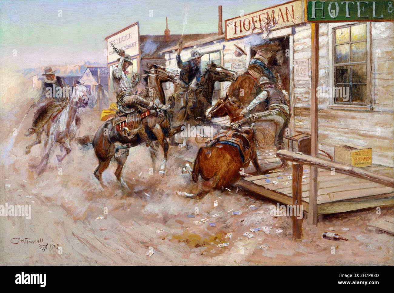 In Without Knocking des amerikanischen Künstlers Charles Marion Russell (1864-1926), Öl auf Leinwand, 1909 Stockfoto