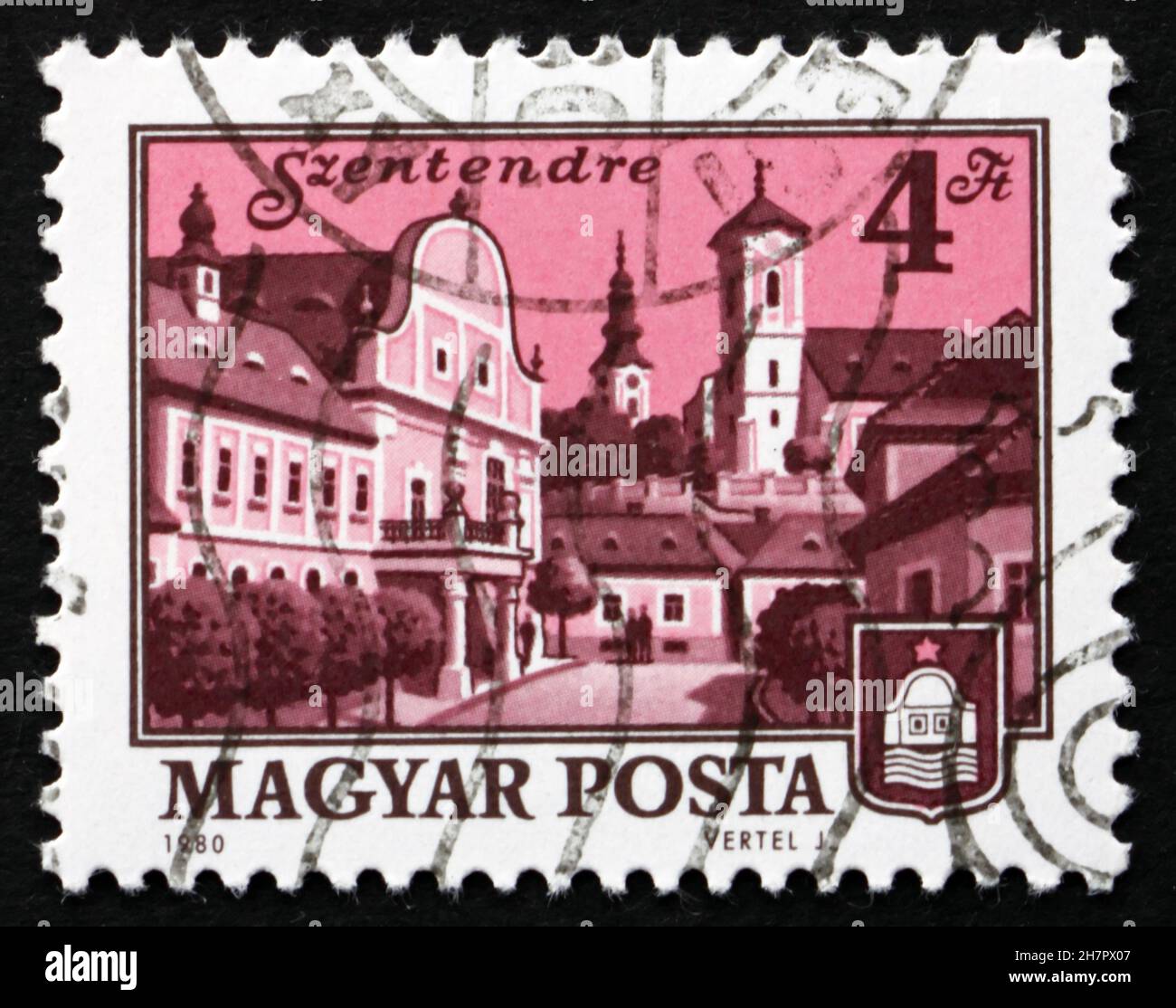 UNGARN - UM 1980: Eine in Ungarn gedruckte Briefmarke zeigt View of Szentendre, um 1980 Stockfoto