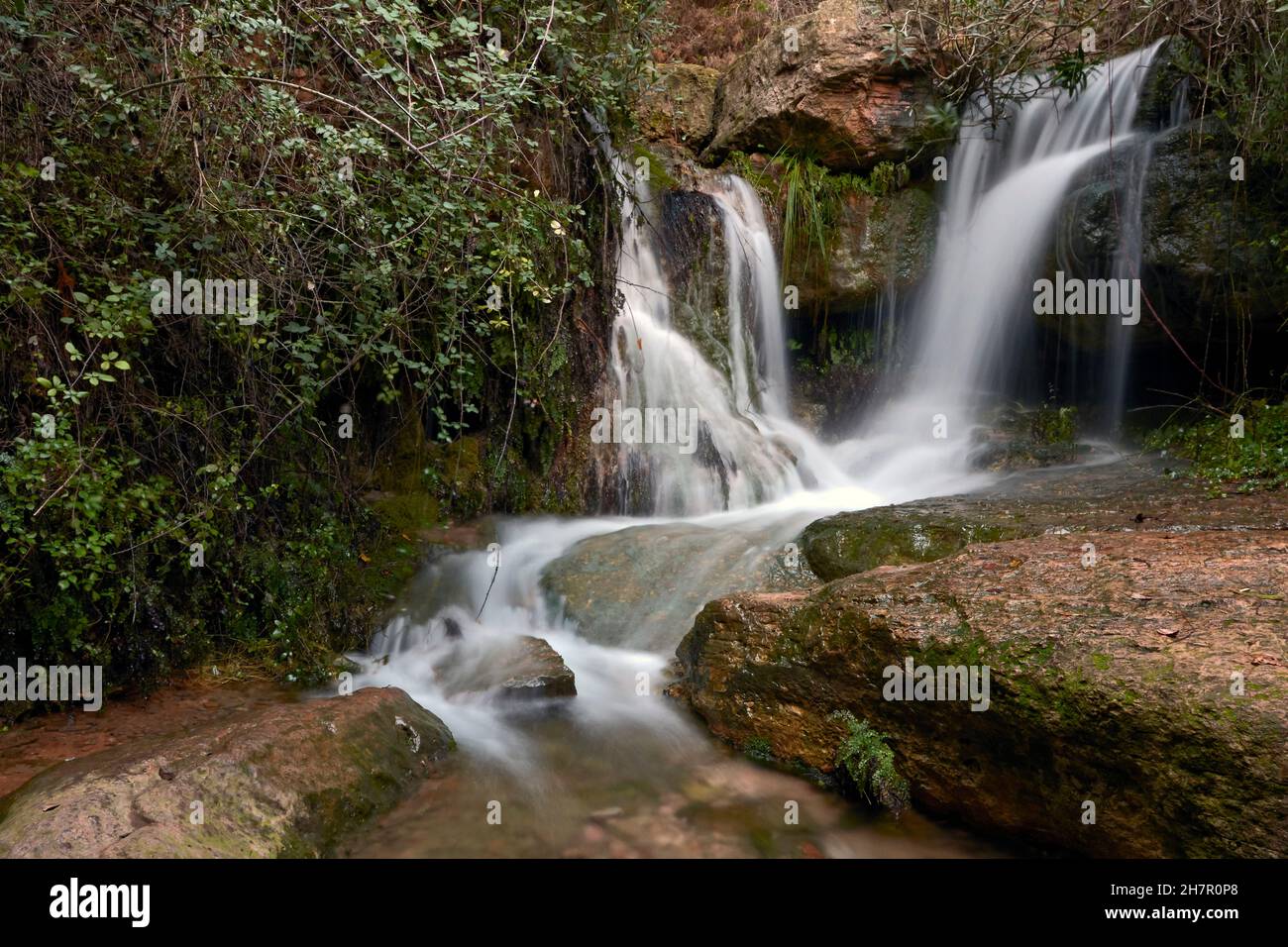 Wasserfall. Sant Antoni Schlucht. Sierra Calderona. Comunitat Valenciana. Spanien. Stockfoto