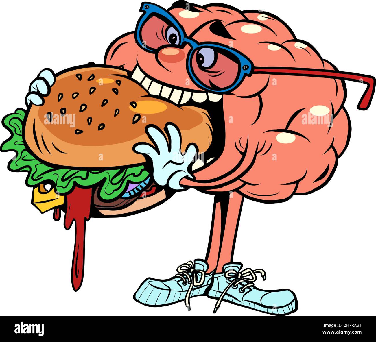 Essen Sie leckere Fast-Food-Burger menschlichen Gehirn Charakter, klug Weise Stock Vektor