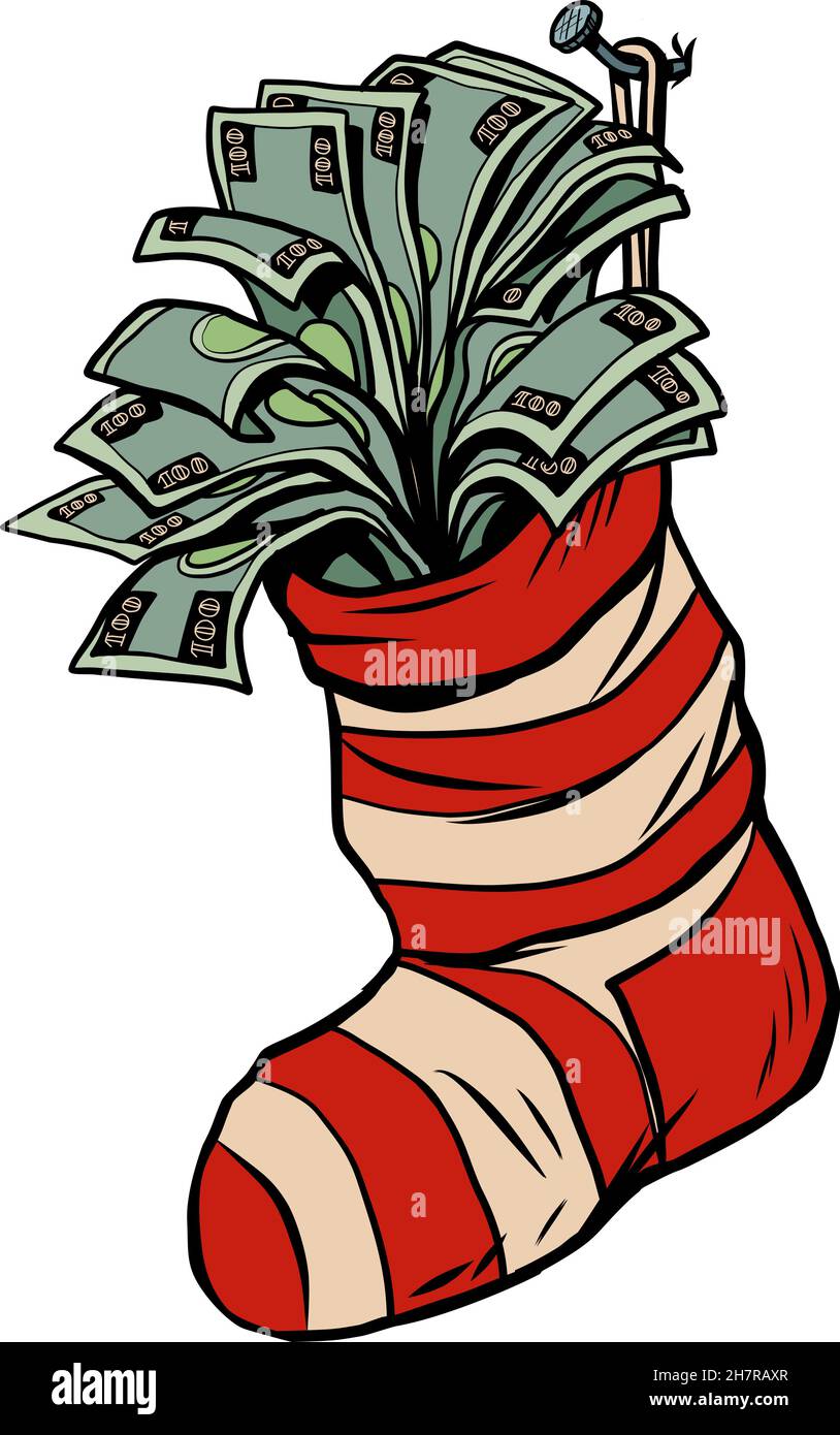 Geld Bonus Preis Geschenk Einkommen Gewinn weihnachtsstrumpf für Geschenke Stock Vektor