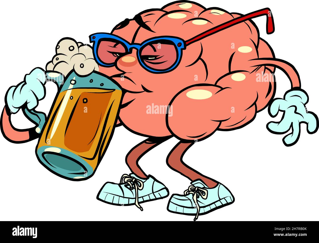 Trinkt Bier an der Bar menschlichen Gehirn Charakter, klug Stock Vektor