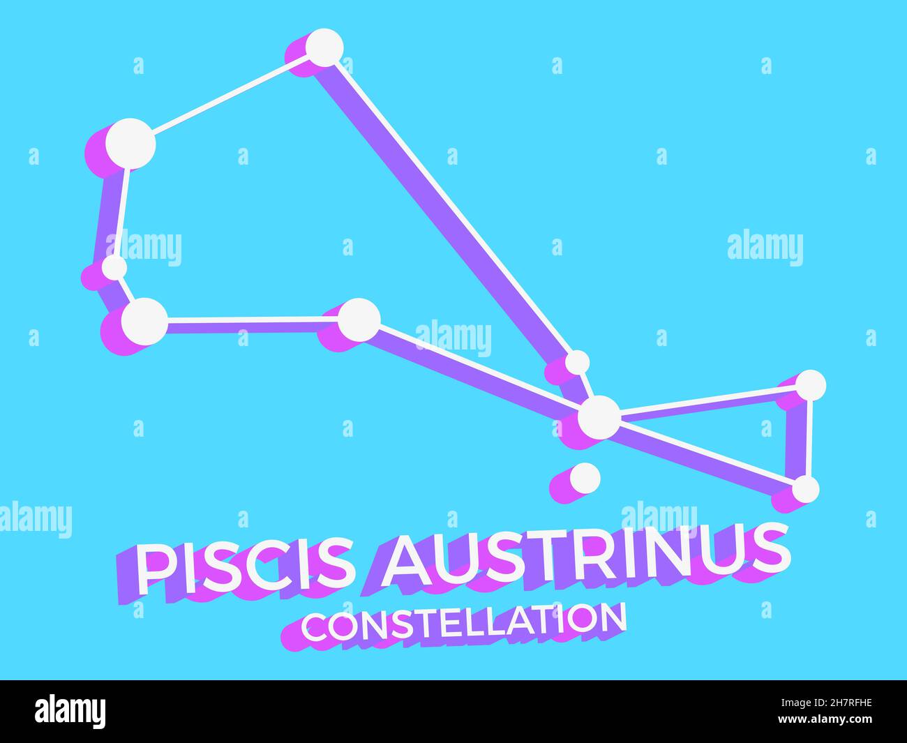 Symbol des Sternbildes Piscis Austrinus 3D. Sternbild-Symbol im isometrischen Stil auf blauem Hintergrund. Sternhaufen und Galaxien. Vektorgrafik Stock Vektor