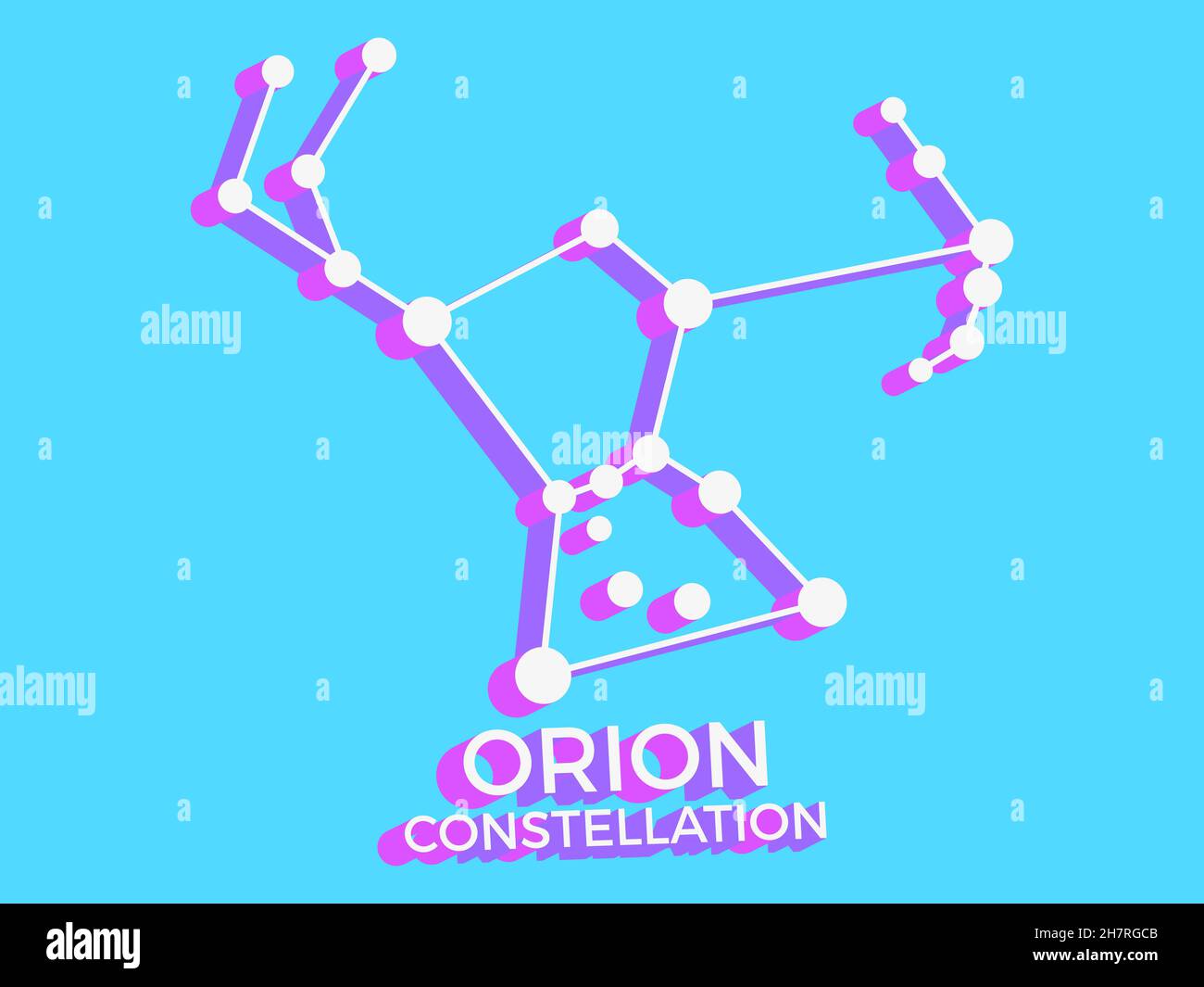 Orion-Sternbild 3D-Symbol. Sternbild-Symbol im isometrischen Stil auf blauem Hintergrund. Sternhaufen und Galaxien. Vektorgrafik Stock Vektor