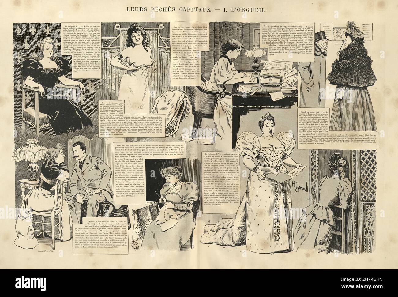 Vintage Index Seite für Leurs Peches capitaux. Henry Gerbault, 19th Jahrhundert viktorianische französische humorvolle Cartoon-Illustration Stockfoto