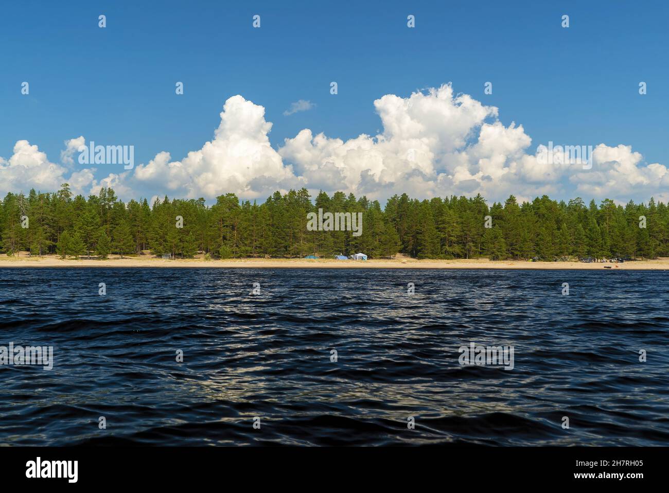 Sommerlandschaft am Ufer des Ladoga-Sees. Vidlitsa. Karelien. Stockfoto