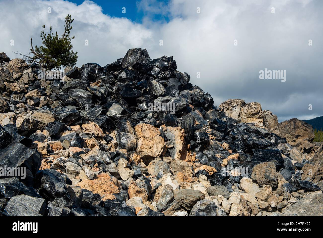 Obsidische Felsformation im Newberry Vulkan Stockfoto